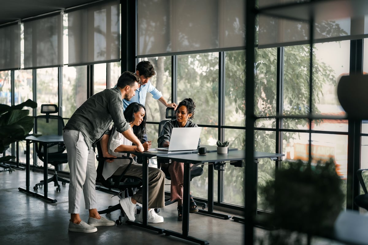 Professional team collaborating in a modern office